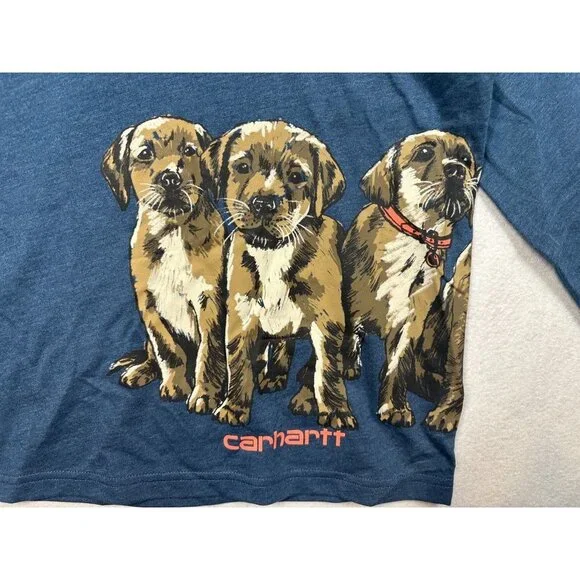 Carhartt Girls Long Sleeve Puppies Graphic T-Shirt Dog Blue Kids Size Medium M - Picture 4 of 6